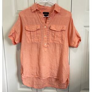 J. Crew Baird McNutt 100% Irish Linen Vibrant Breezy Button Front Top Size 0